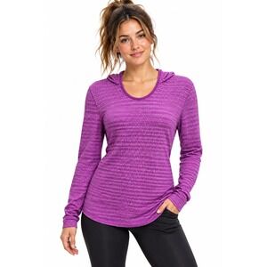2010s Eddie Bauer Women's Stretch Knit Textured Hoodie Size M Purple Stripes